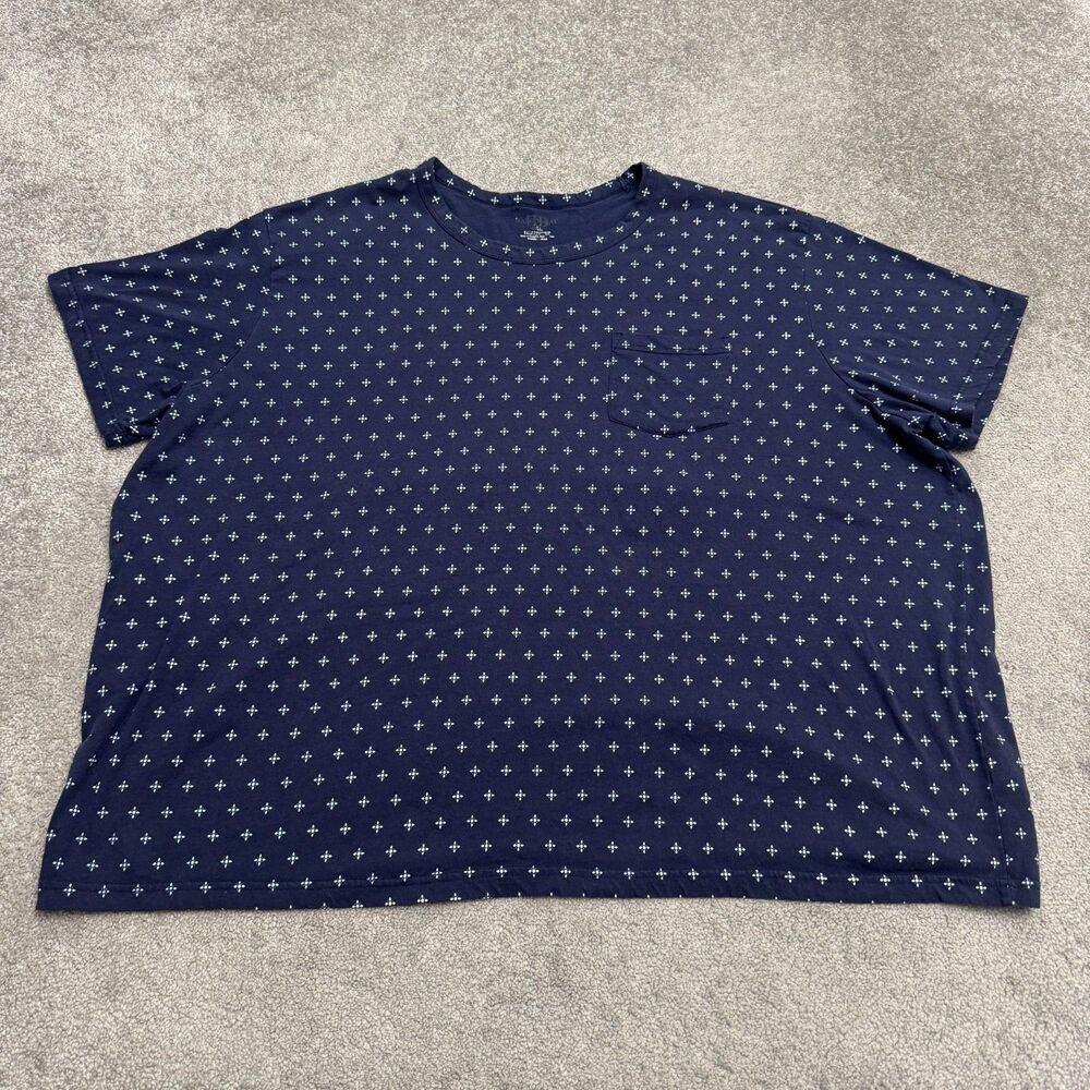 Harbour Bay Geometric Print T-Shirt Mens 4XL Navy Blue Short Sleeve Pocket Tee